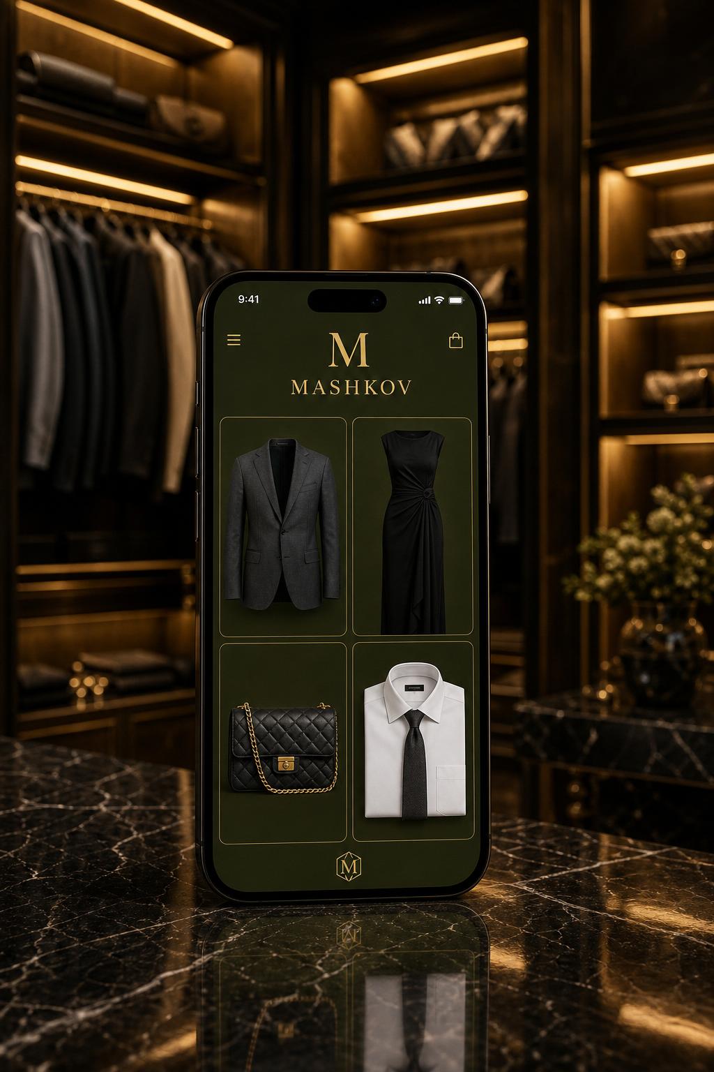 Mashkov Style Canvas on a smartphone inside a luxury walk-in closet
